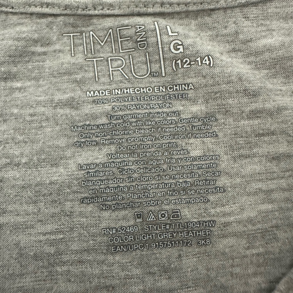 Time And Tru t-shirt Women L 12/14 gray Tee embellished Floral short sleeve - Picture 4 of 11